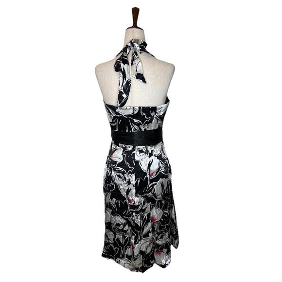 White House Black Market 100% Silk Size 6 Floral Print Halter Dress Tie Waist - Picture 4 of 9